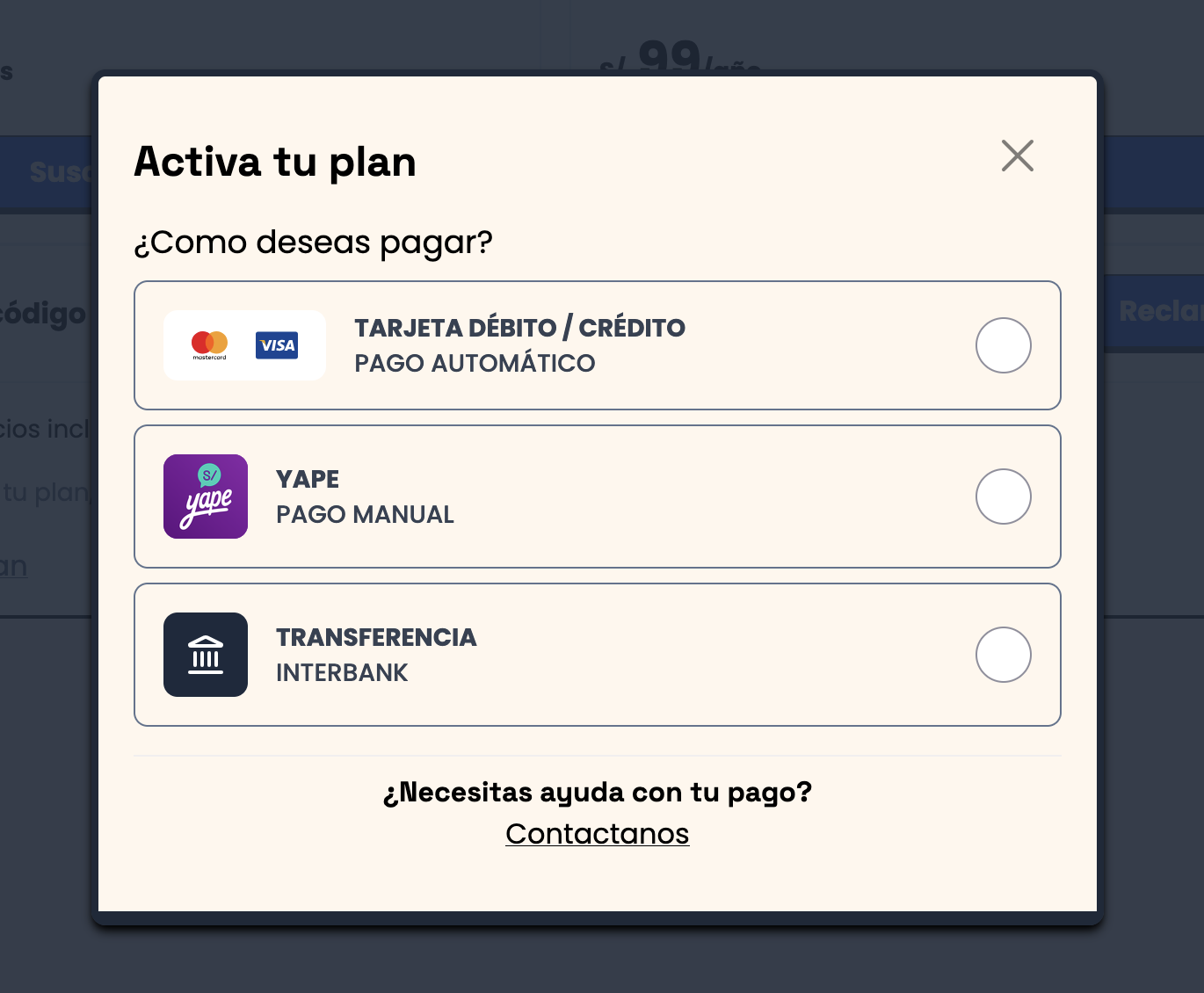 Paga con Tarjeta o Yape/Transferencia